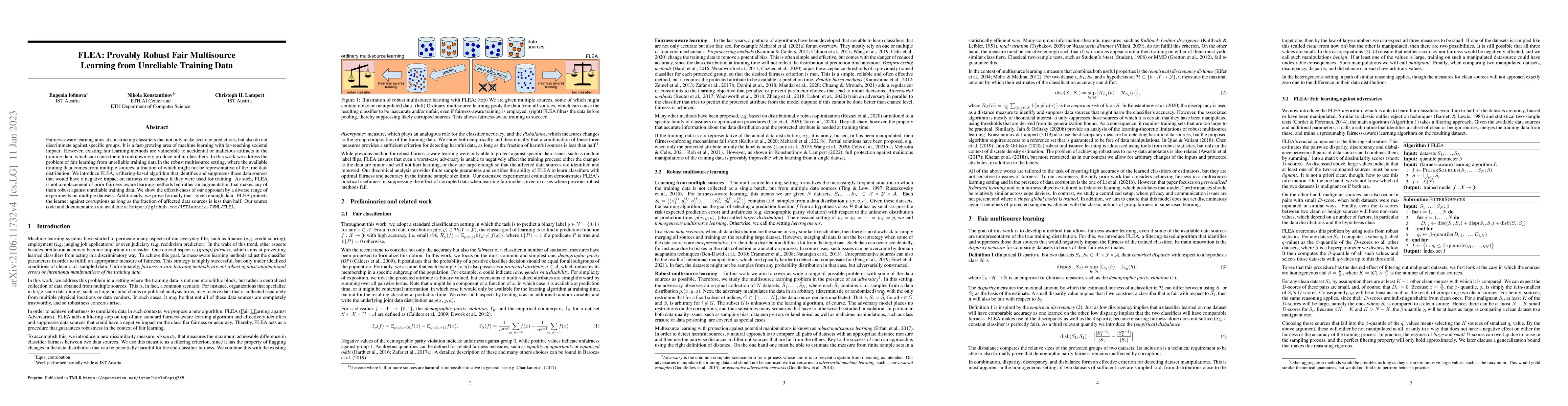 Thumbnail for FLEA: Provably Robust Fair Multisource Learning from Unreliable Training
  Data