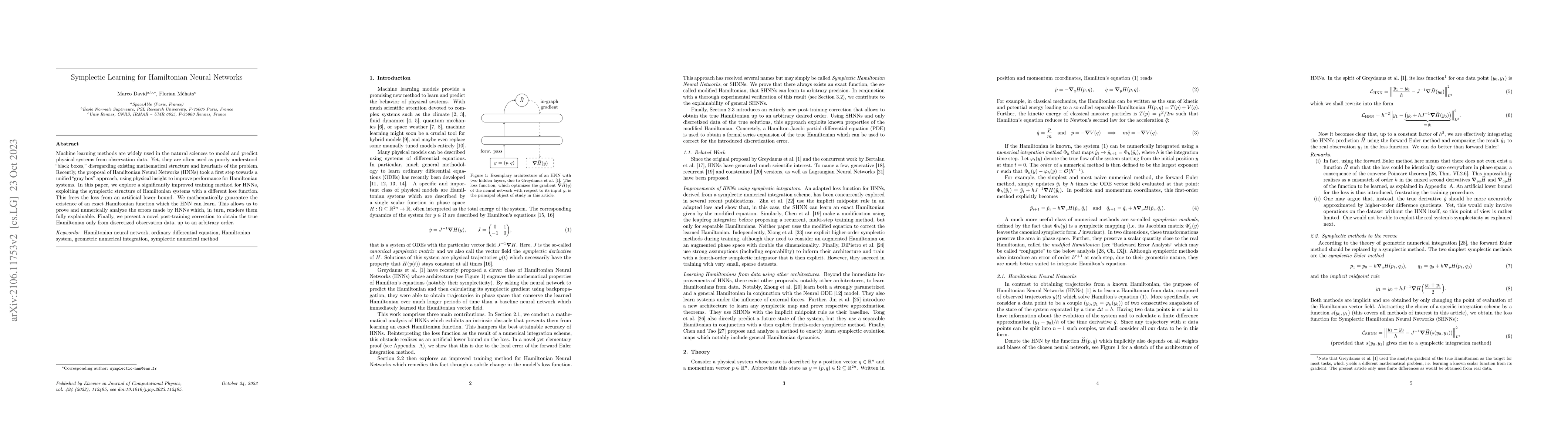 Thumbnail for Symplectic Learning for Hamiltonian Neural Networks