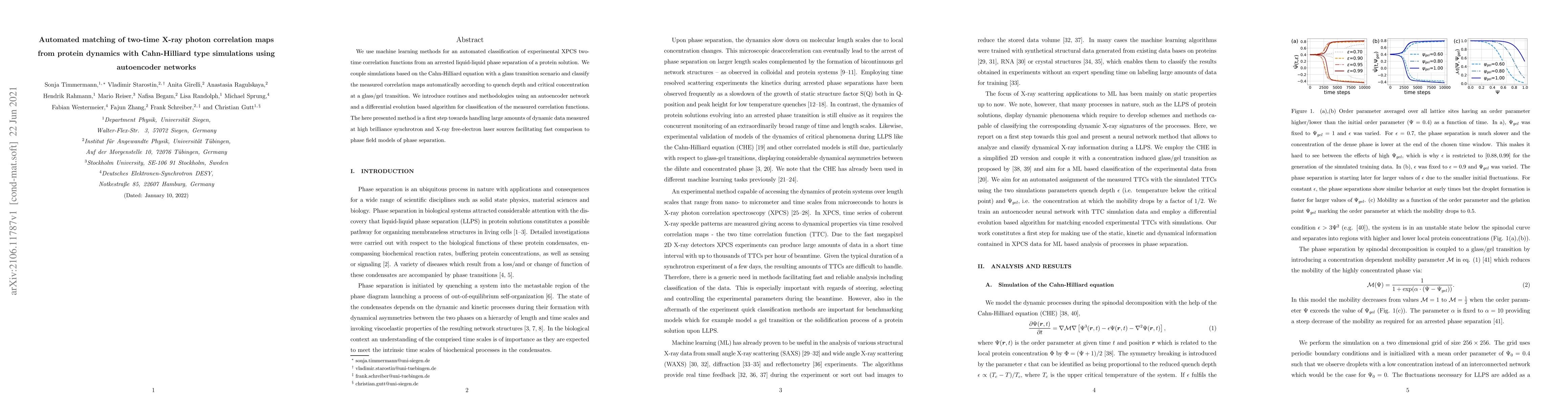 Thumbnail for Automated matching of two-time X-ray photon correlation maps from
  protein dynamics with Cahn-Hilliard type simulations using autoencoder
  networks