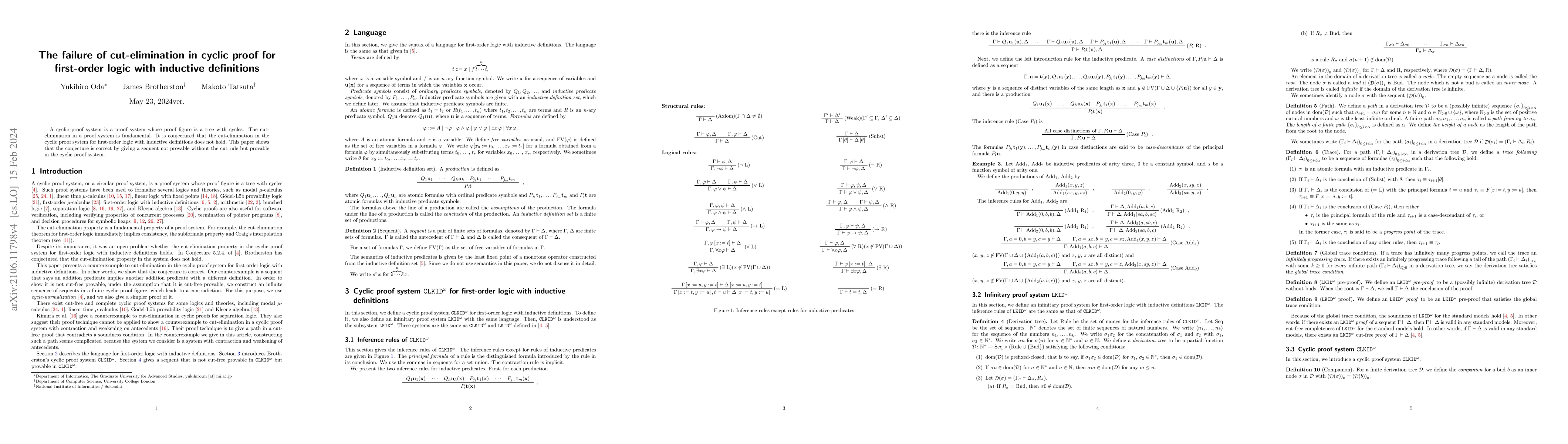 Thumbnail for The failure of cut-elimination in cyclic proof for first-order logic
  with inductive definitions