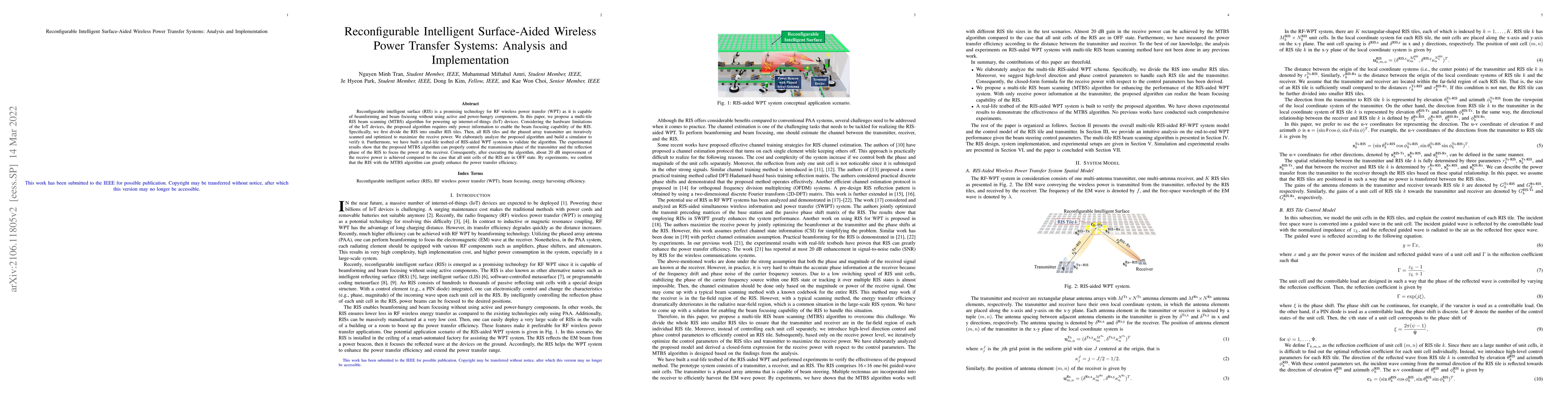 Thumbnail for Reconfigurable Intelligent Surface-Aided Wireless Power Transfer
  Systems: Analysis and Implementation