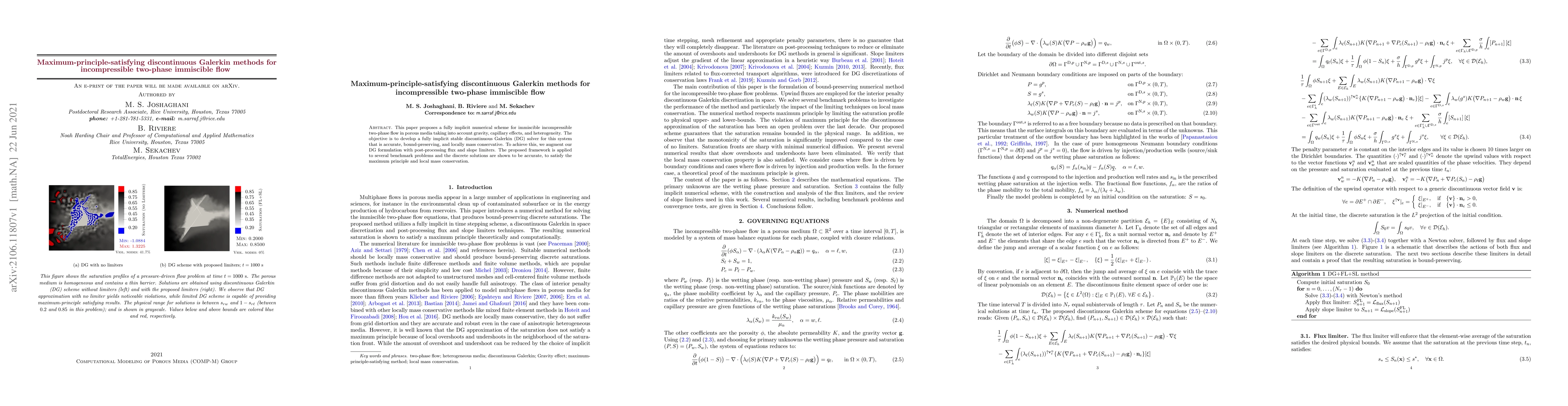 Thumbnail for Maximum-principle-satisfying discontinuous Galerkin methods for
  incompressible two-phase immiscible flow