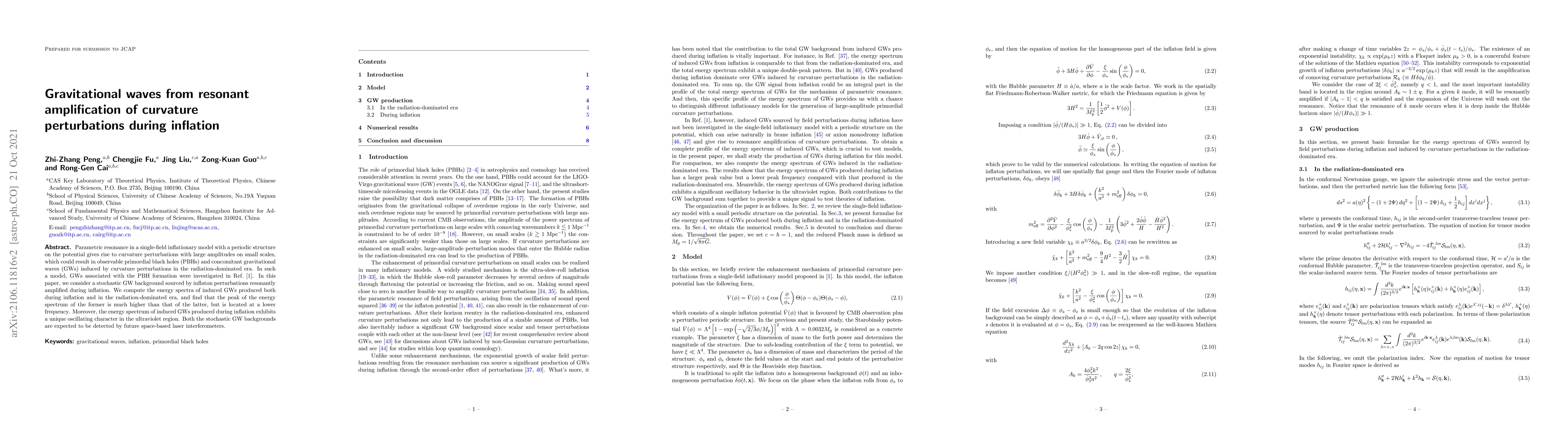 Thumbnail for Gravitational waves from resonant amplification of curvature
  perturbations during inflation
