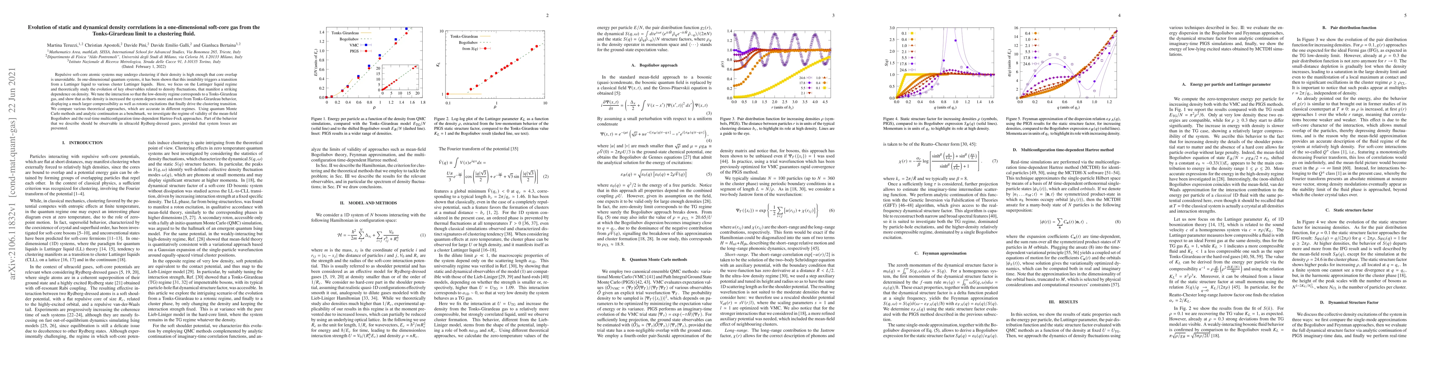Thumbnail for Evolution of static and dynamical density correlations in a
  one-dimensional soft-core gas from the Tonks-Girardeau limit to a clustering
  fluid