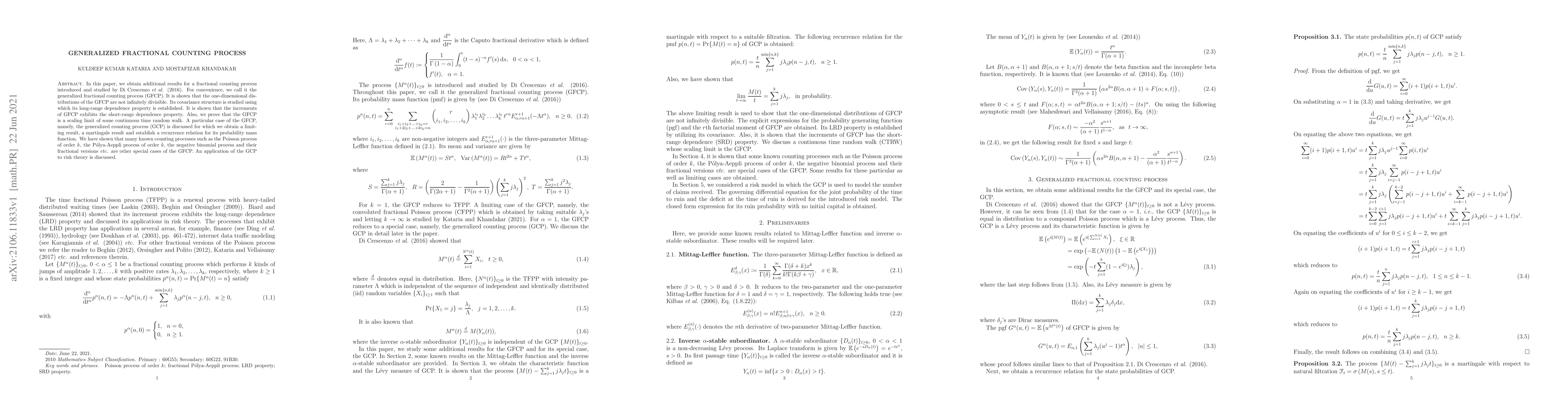 Thumbnail for Generalized Fractional Counting Process