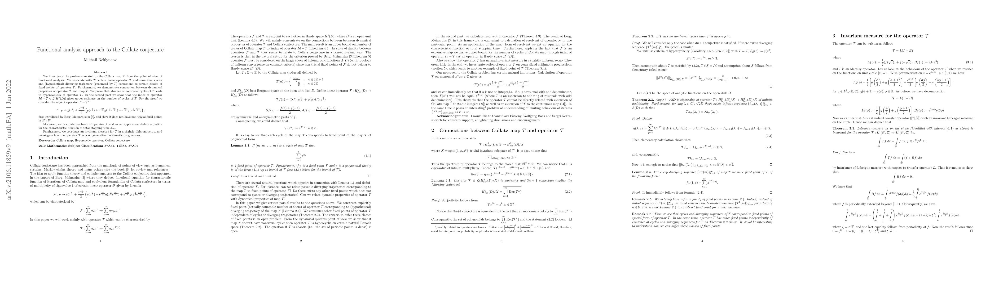 Thumbnail for Functional analysis approach to the Collatz conjecture