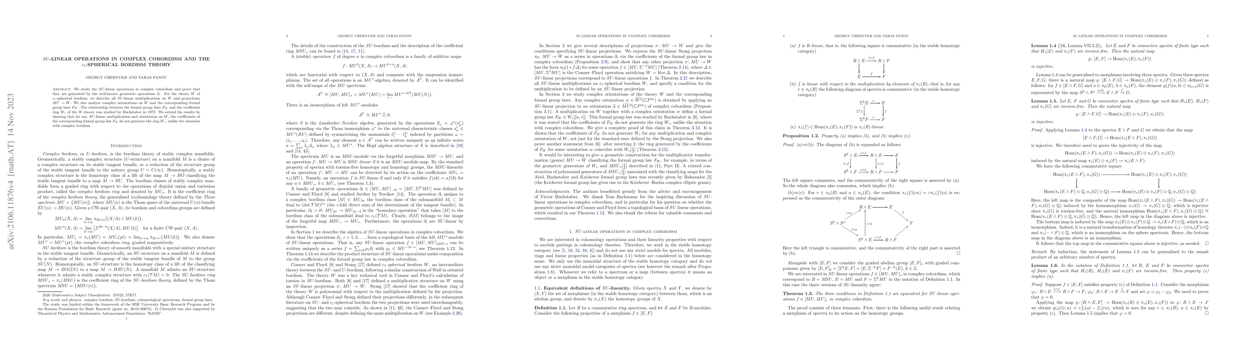 Thumbnail for $SU$-linear operations in complex cobordism and the $c_1$-spherical
  bordism theory