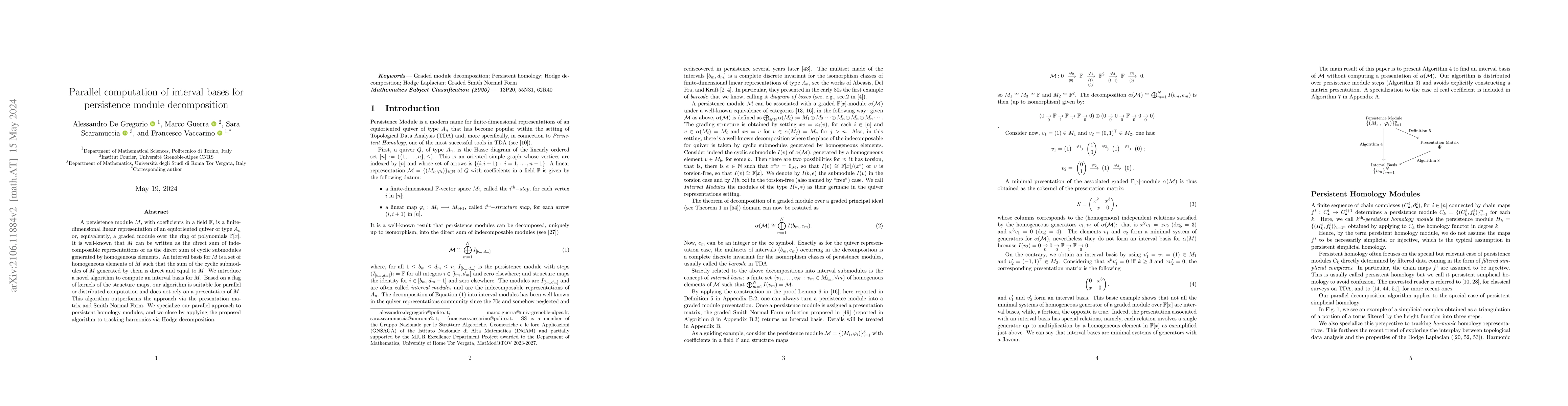 Thumbnail for Parallel computation of interval bases for persistence module
  decomposition