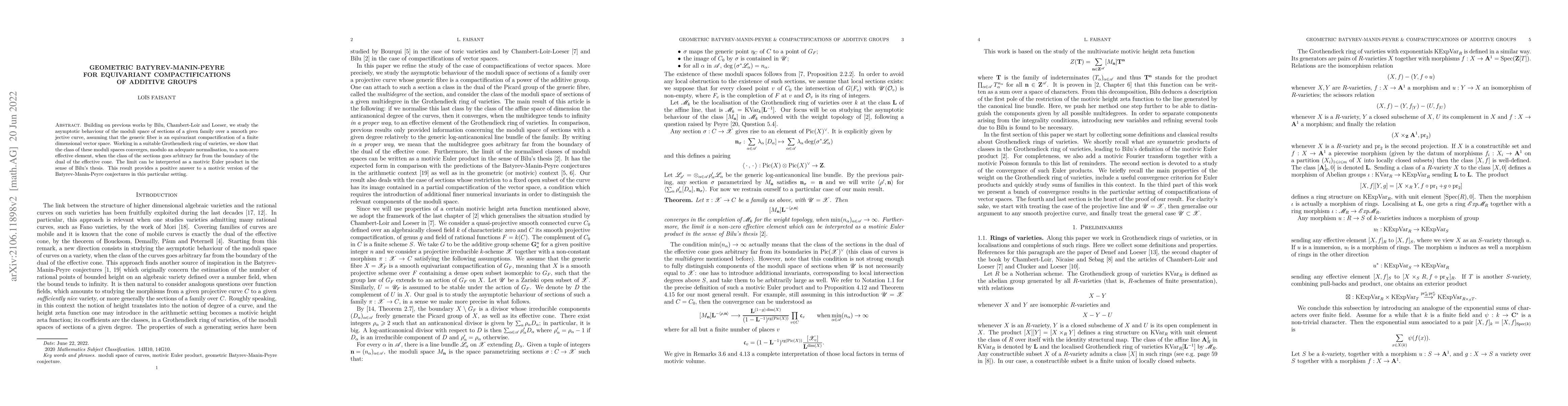 Thumbnail for Geometric Batyrev-Manin-Peyre for equivariant compactifications of
  additive groups