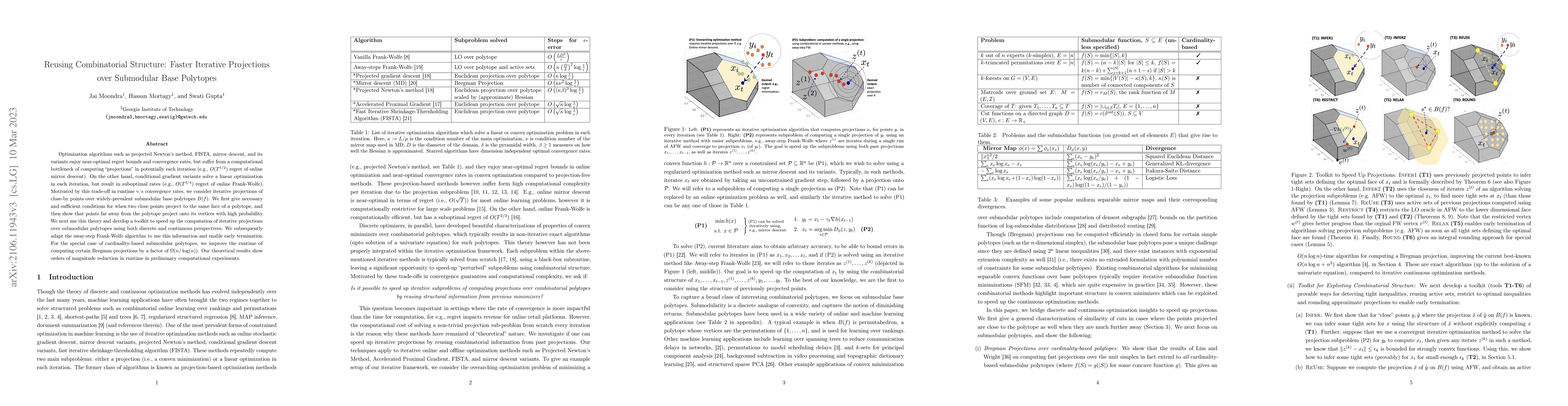 Thumbnail for Reusing Combinatorial Structure: Faster Iterative Projections over
  Submodular Base Polytopes