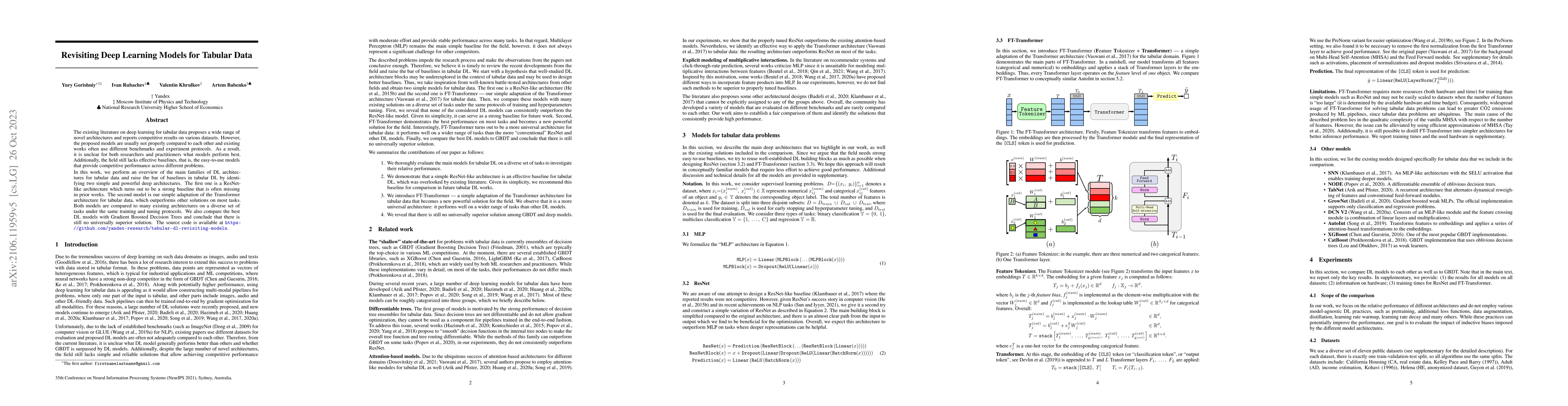Thumbnail for Revisiting Deep Learning Models for Tabular Data