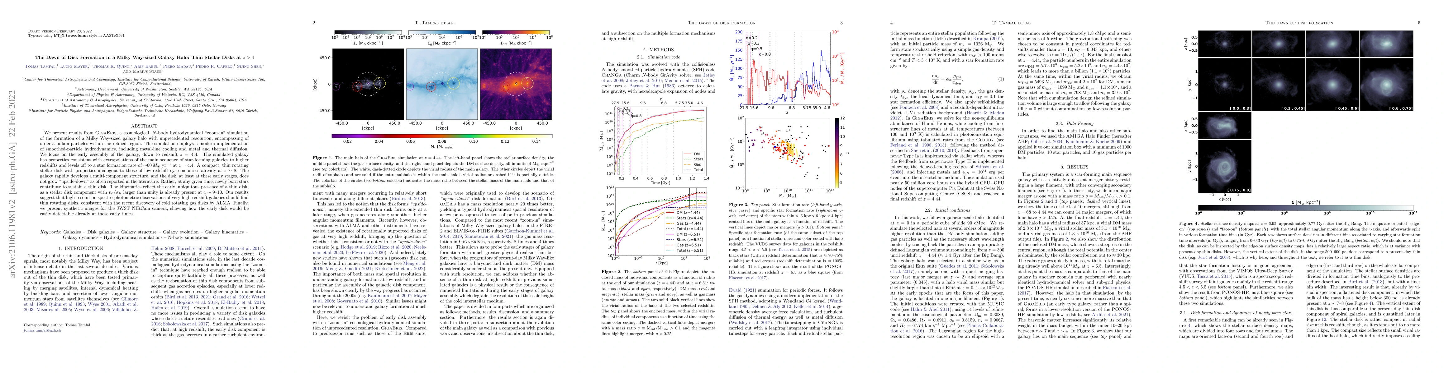 Thumbnail for The Dawn of Disk Formation in a Milky Way-sized Galaxy Halo: Thin
  Stellar Disks at $z > 4$