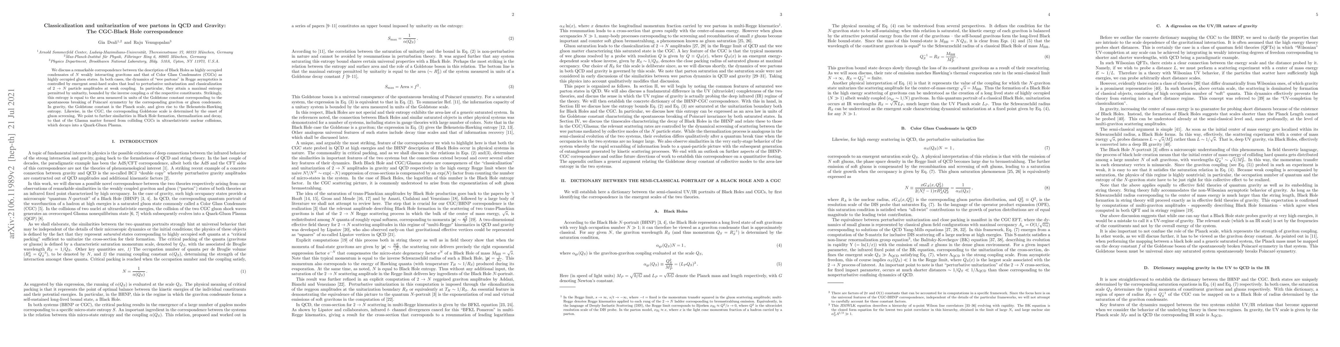 Thumbnail for Classicalization and unitarization of wee partons in QCD and Gravity:
  The CGC-Black Hole correspondence