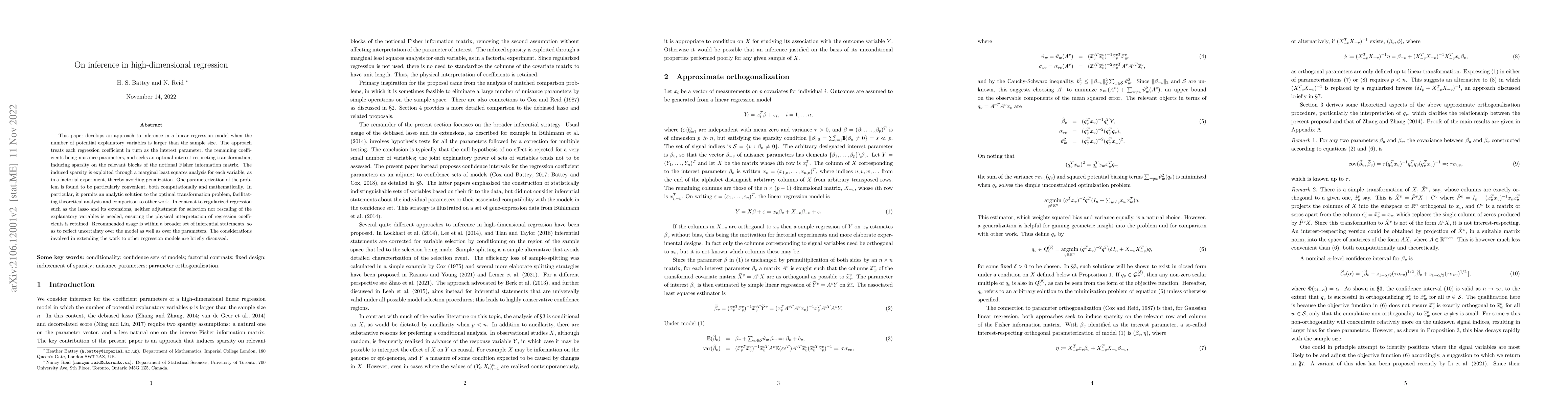 Thumbnail for Inference in High-dimensional Linear Regression