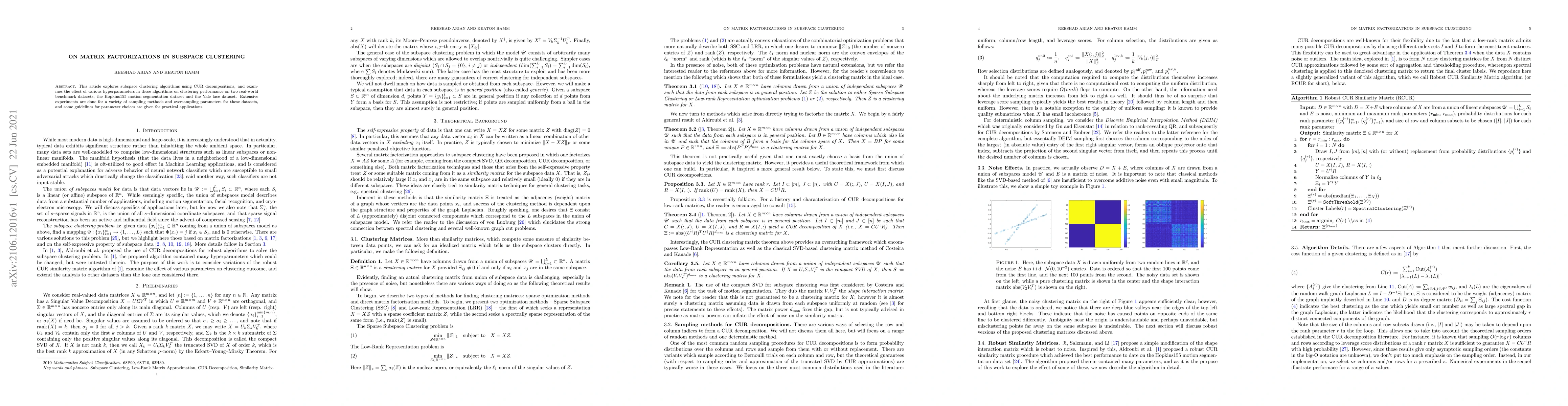 Thumbnail for On Matrix Factorizations in Subspace Clustering