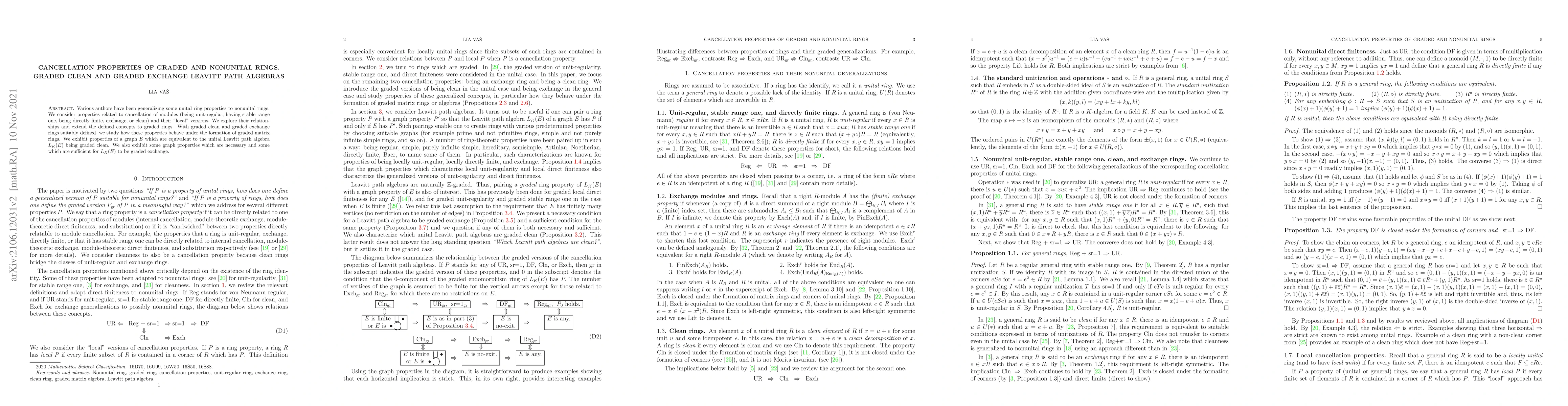 Thumbnail for Cancellation properties of graded and nonunital rings. Graded clean and
  graded exchange Leavitt path algebras