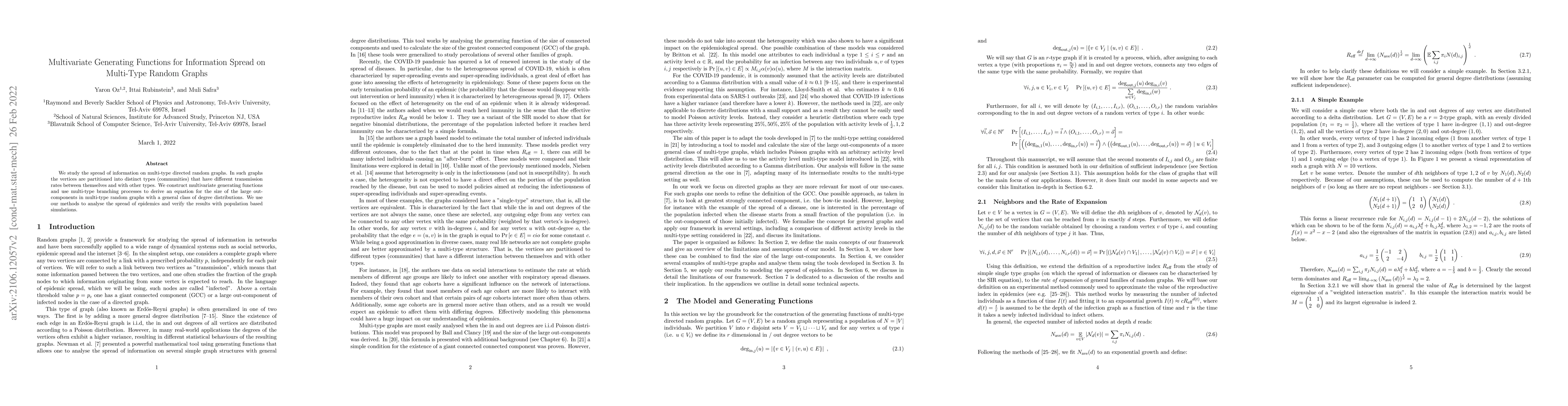 Thumbnail for Multivariate Generating Functions for Information Spread on Multi-Type
  Random Graphs