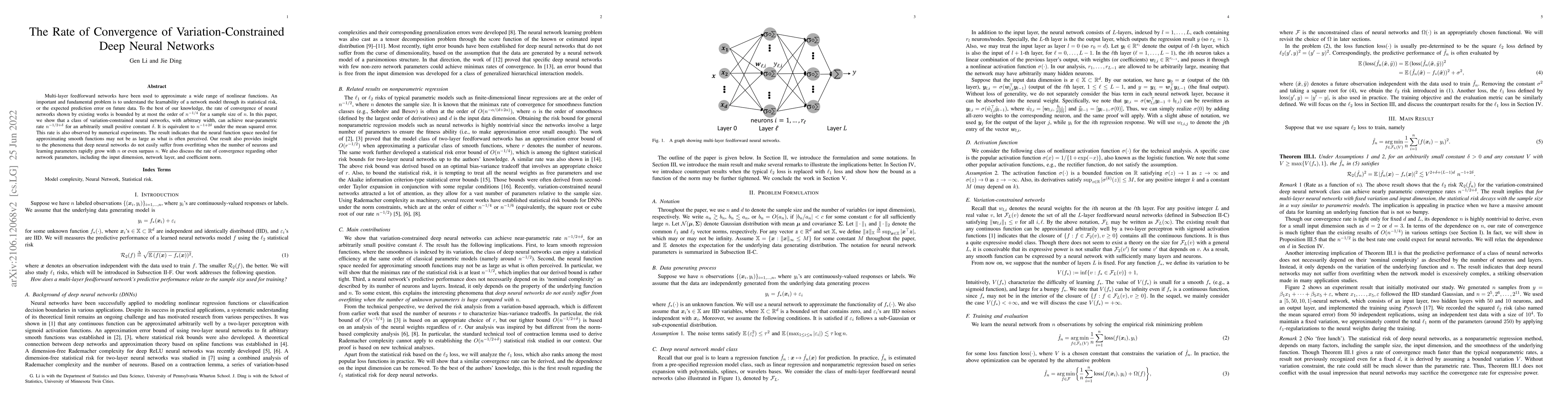 Thumbnail for The Rate of Convergence of Variation-Constrained Deep Neural Networks