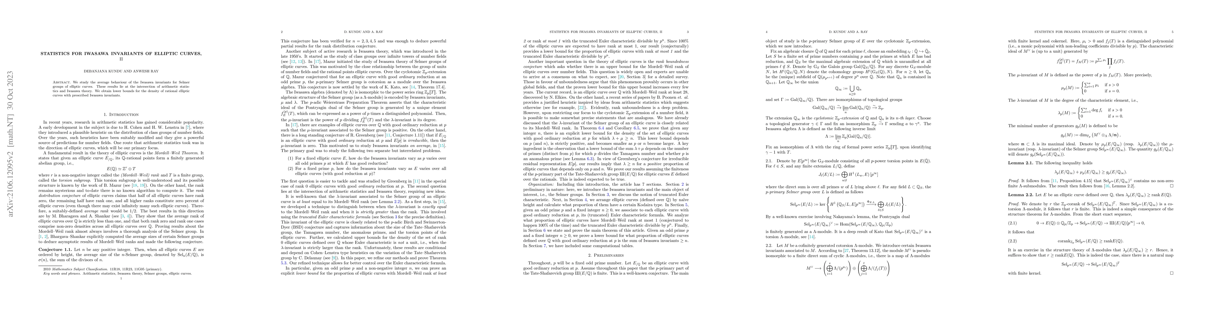 Thumbnail for Statistics for Iwasawa Invariants of elliptic curves, $\rm{II}$
