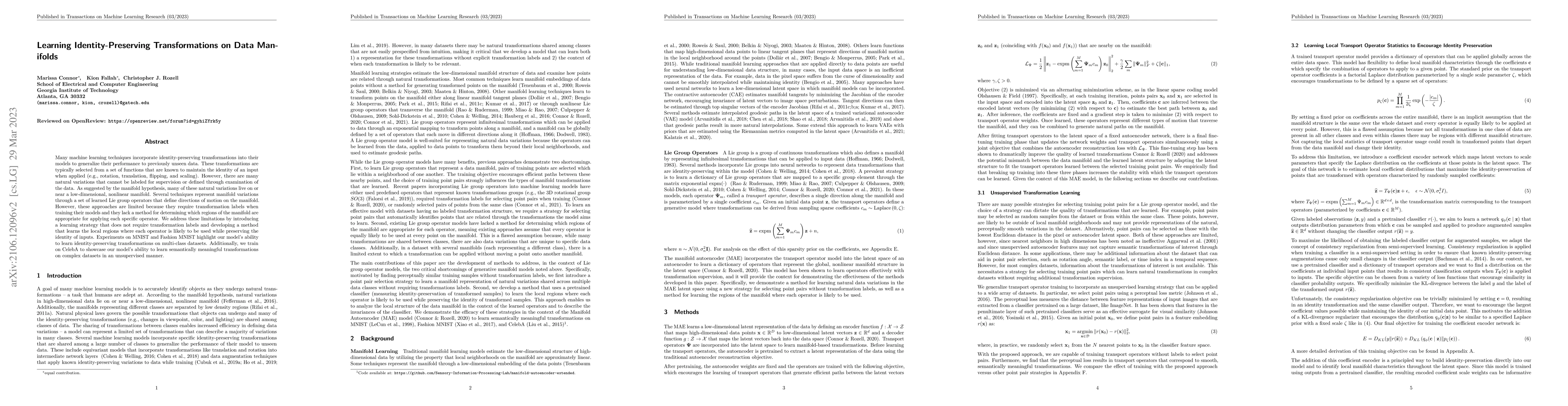 Thumbnail for Learning Identity-Preserving Transformations on Data Manifolds