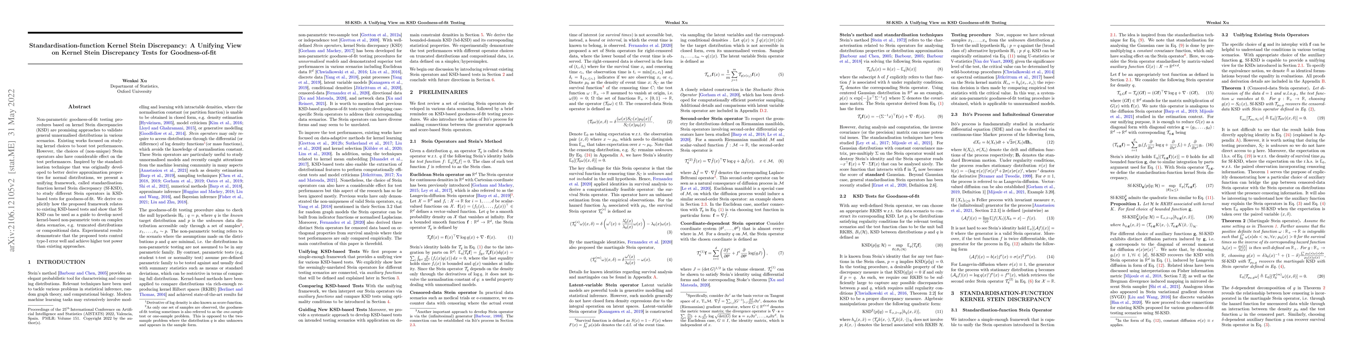 Thumbnail for Standardisation-function Kernel Stein Discrepancy: A Unifying View on
  Kernel Stein Discrepancy Tests for Goodness-of-fit