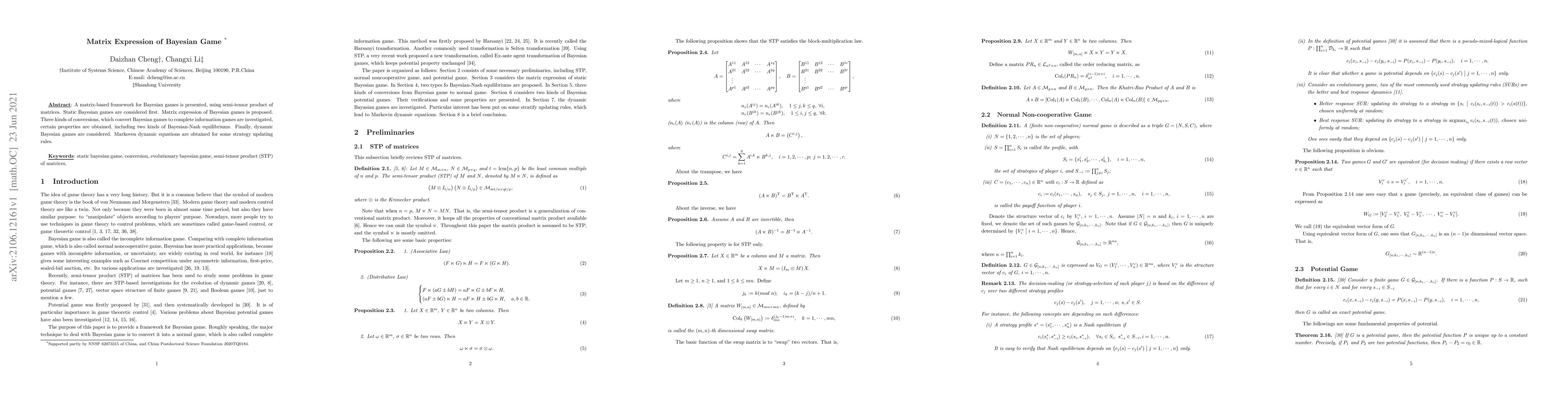Thumbnail for Matrix Expression of Bayesian Game