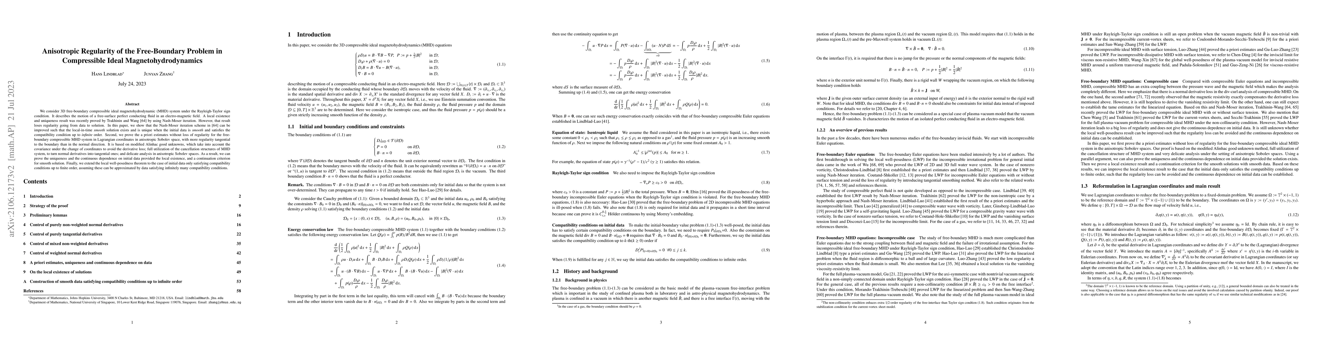 Thumbnail for Anisotropic Regularity of the Free-Boundary Problem in Compressible
  Ideal Magnetohydrodynamics