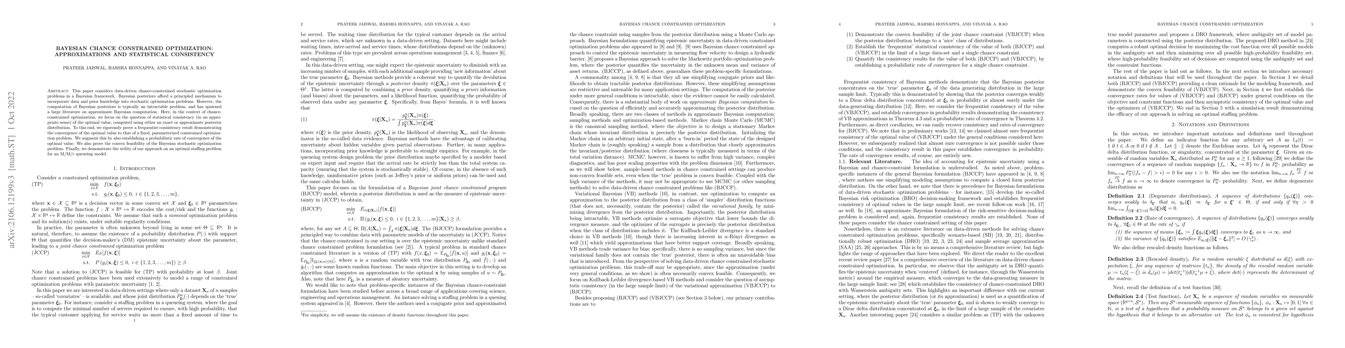 Thumbnail for Bayesian Joint Chance Constrained Optimization: Approximations and
  Statistical Consistency