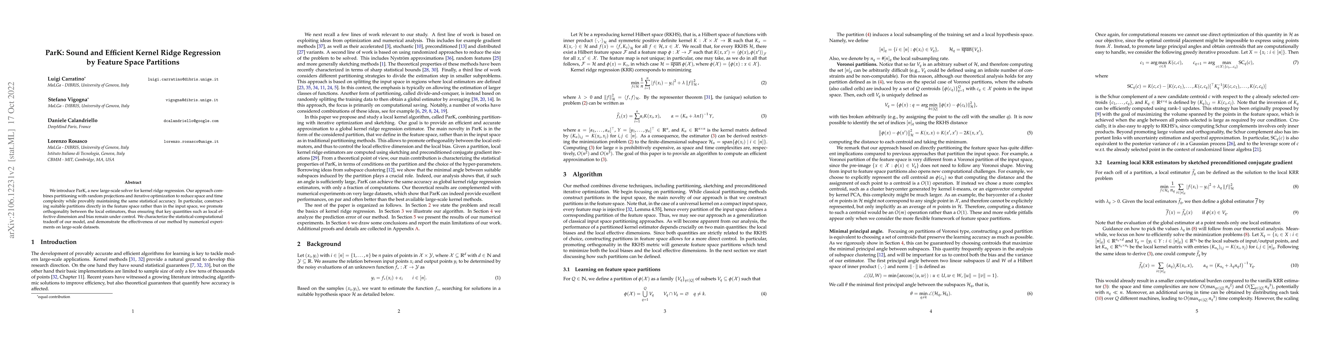 Thumbnail for ParK: Sound and Efficient Kernel Ridge Regression by Feature Space
  Partitions