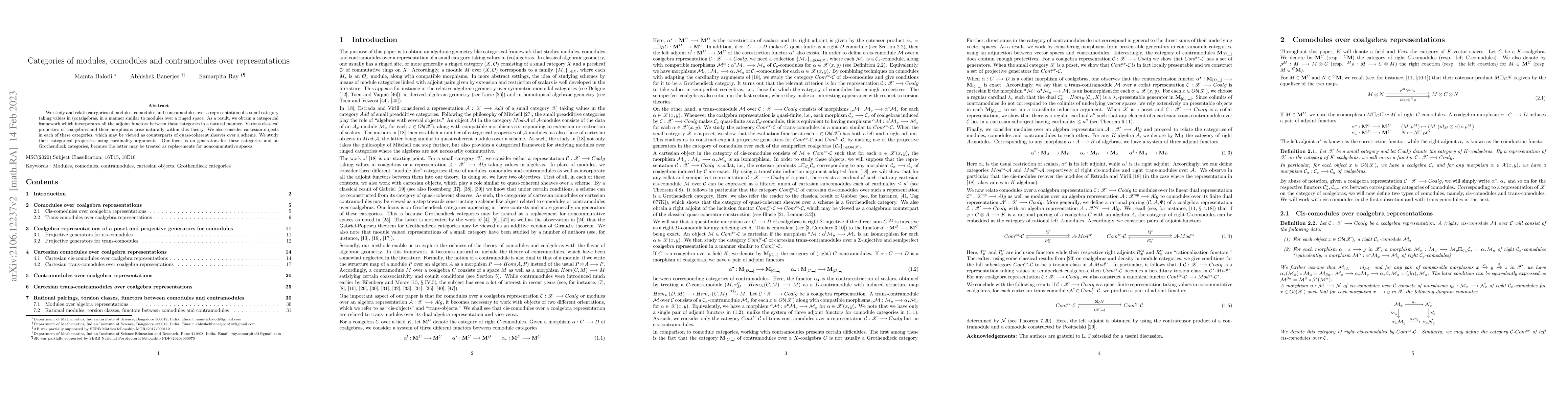 Thumbnail for Categories of modules, comodules and contramodules over representations