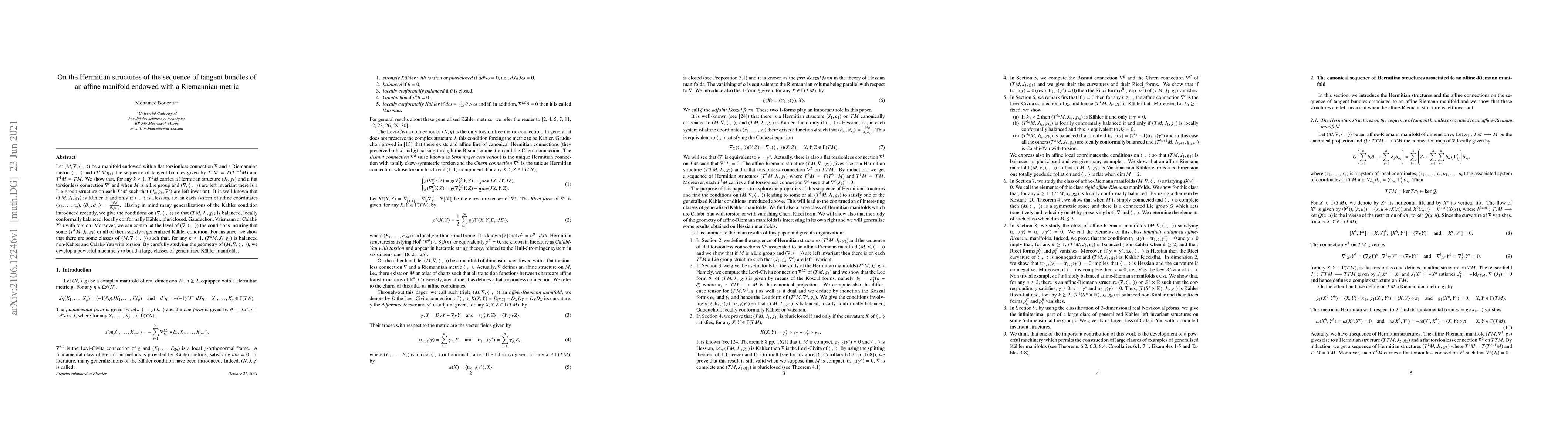 Thumbnail for On the Hermitian structures of the sequence of tangent bundles of an
  affine manifold endowed with a Riemannian metric