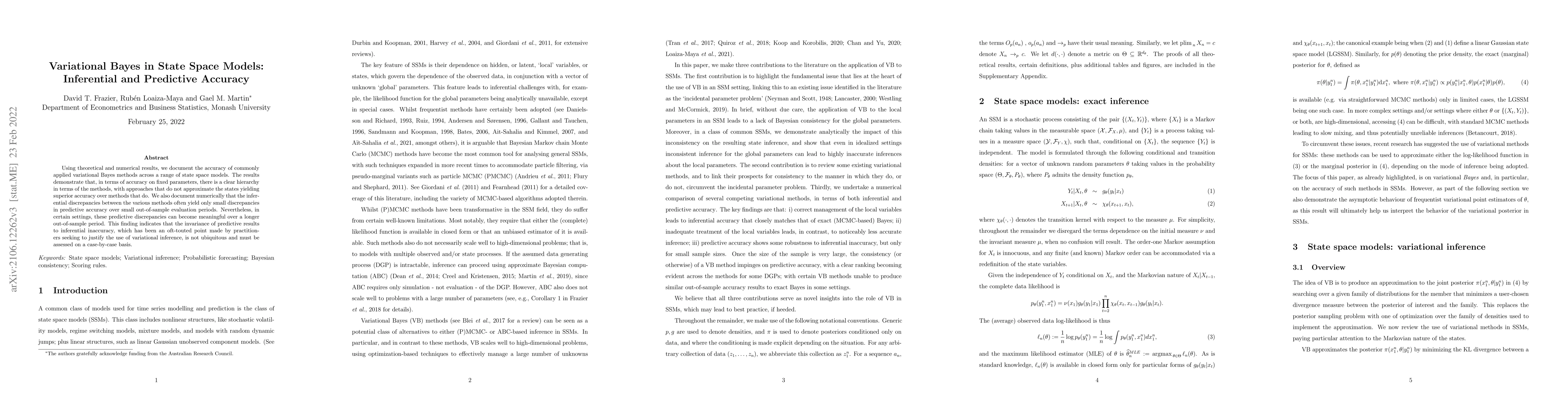 Thumbnail for Variational Bayes in State Space Models: Inferential and Predictive
  Accuracy