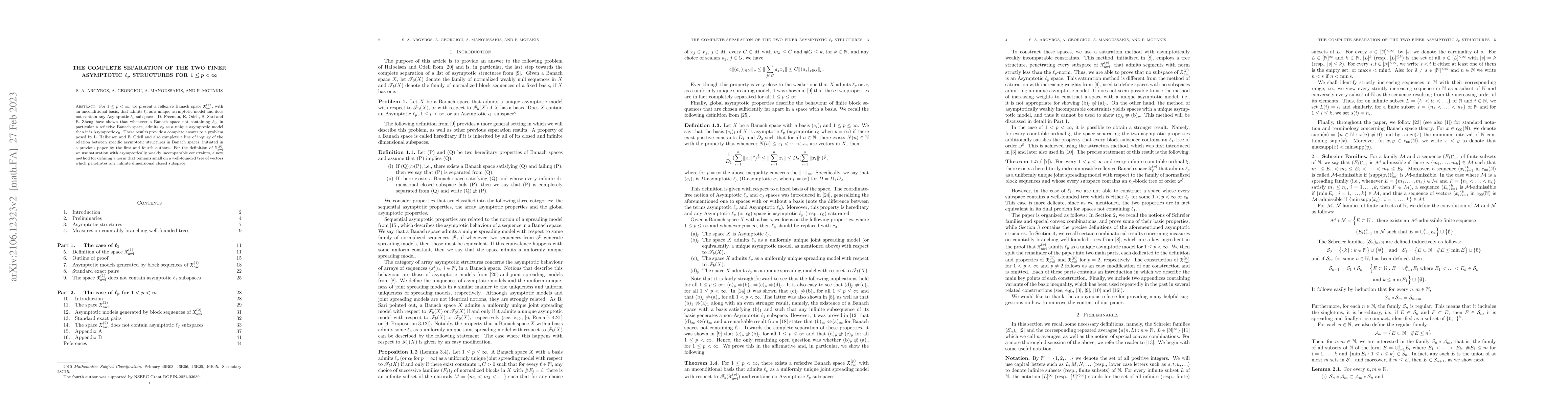 Thumbnail for The complete separation of the two finer asymptotic $\ell_{p}$
  structures for $1\le p<\infty$