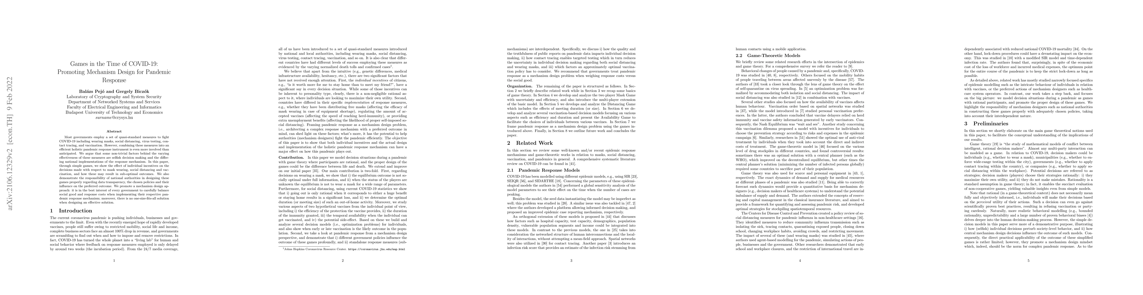 Thumbnail for Games in the Time of COVID-19: Promoting Mechanism Design for Pandemic
  Response