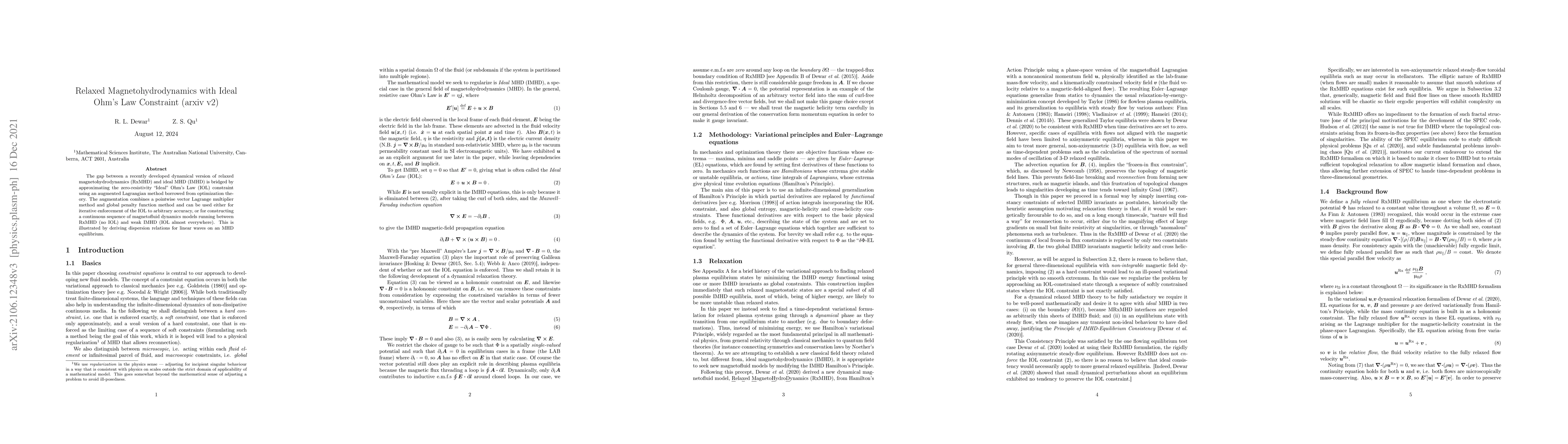 Thumbnail for Relaxed Magnetohydrodynamics with Ideal Ohm's Law Constraint