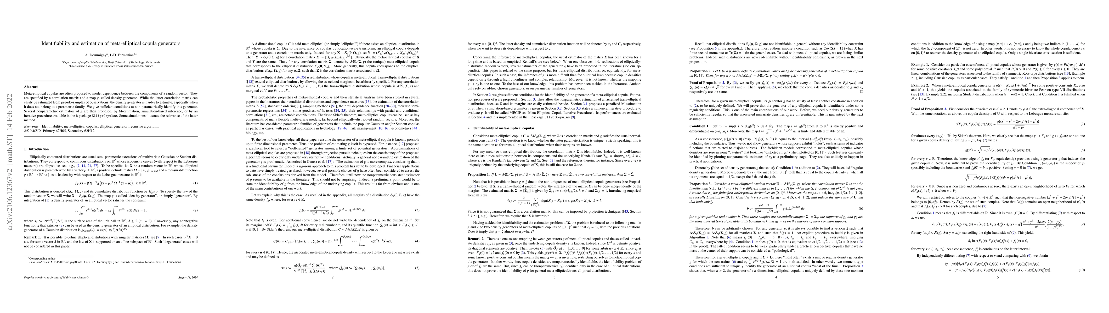 Thumbnail for Identifiability and estimation of meta-elliptical copula generators