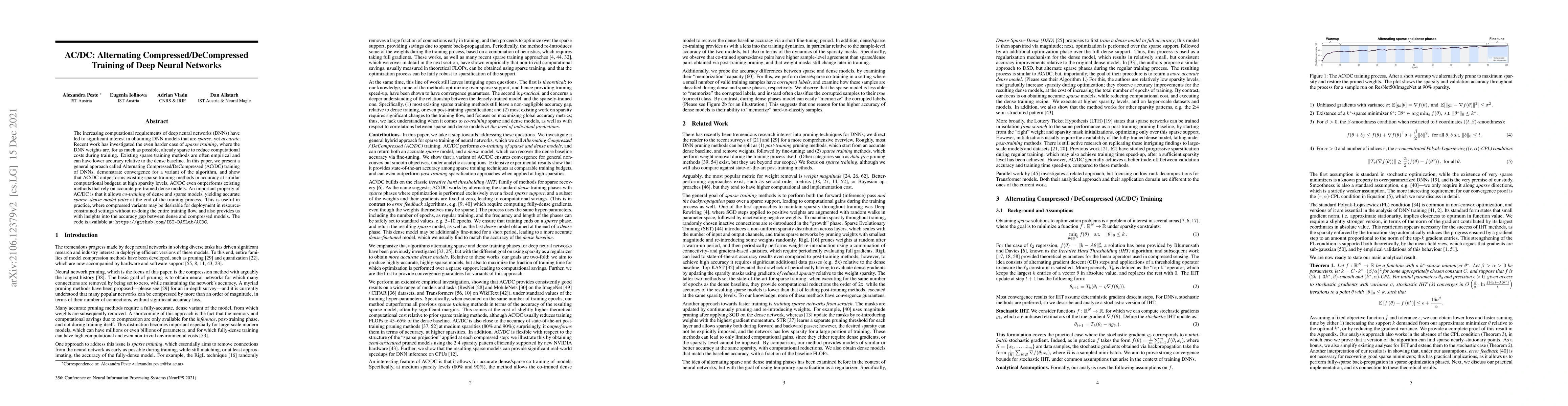Thumbnail for AC/DC: Alternating Compressed/DeCompressed Training of Deep Neural
  Networks