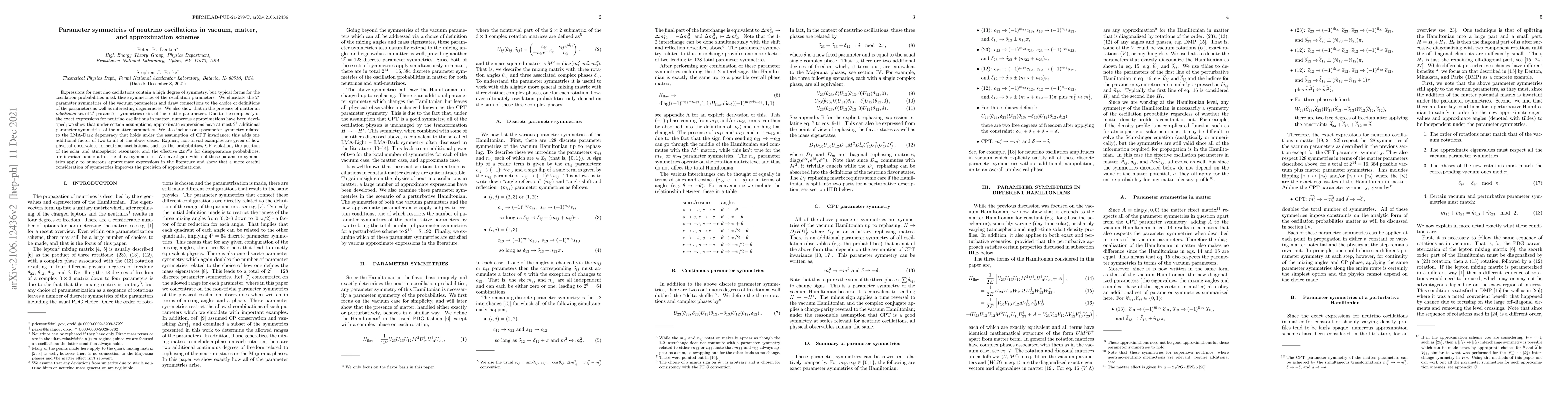 Thumbnail for Parameter symmetries of neutrino oscillations in vacuum, matter, and
  approximation schemes