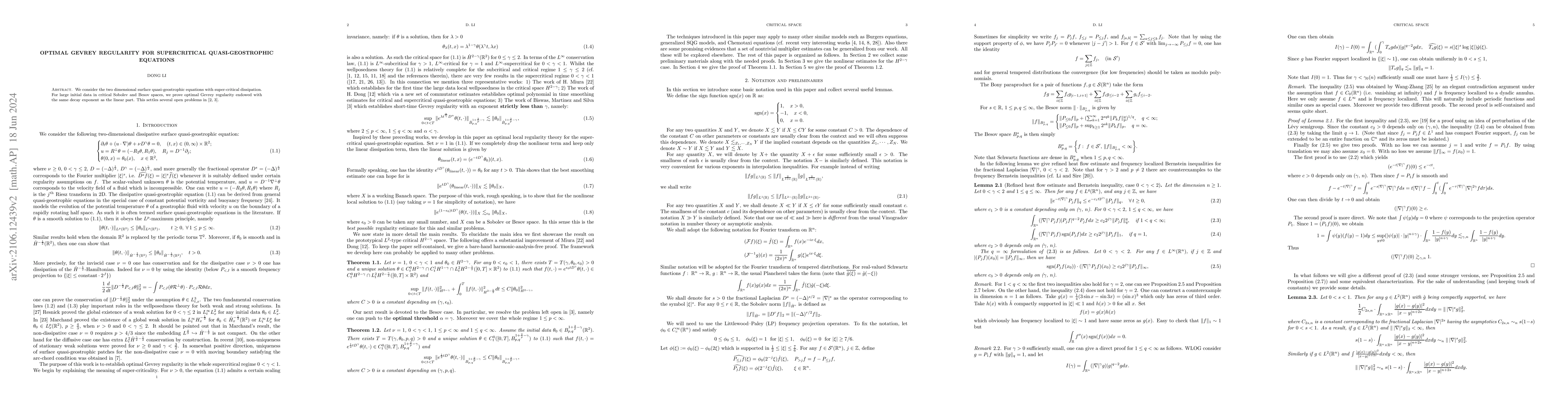 Thumbnail for Optimal Gevrey regularity for supercritical quasi-geostrophic equations