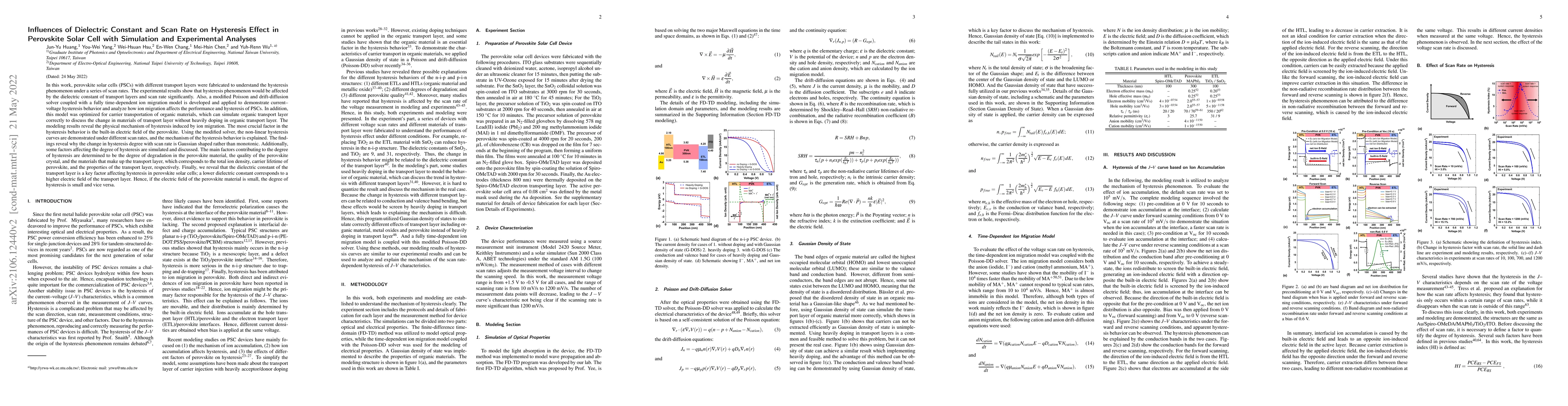 Thumbnail for Influences of Dielectric Constant and Scan Rate to Hysteresis Effect in
  Perovskite Solar Cell: Simulation and Experimental Analyses
