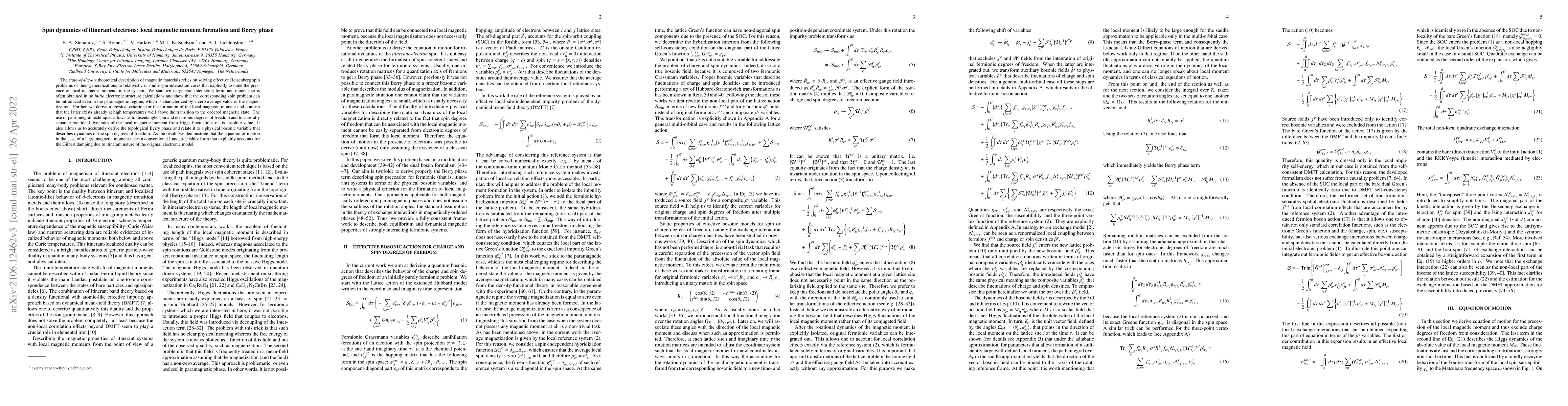 Thumbnail for Spin dynamics of itinerant electrons: local magnetic moment formation
  and Berry phase