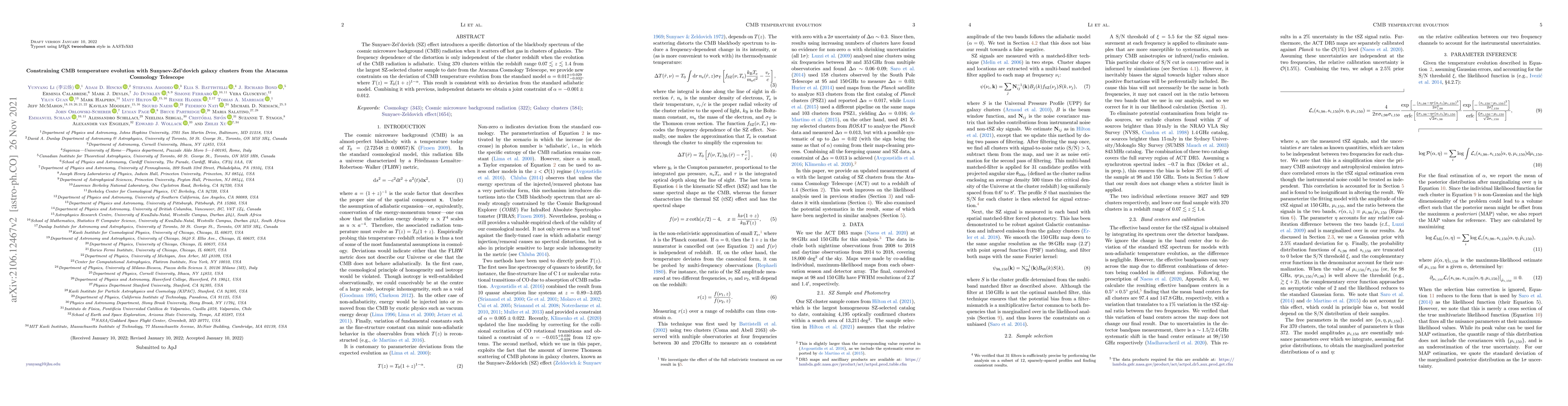 Thumbnail for Constraining CMB temperature evolution with Sunyaev-Zel'dovich galaxy
  clusters from the Atacama Cosmology Telescope