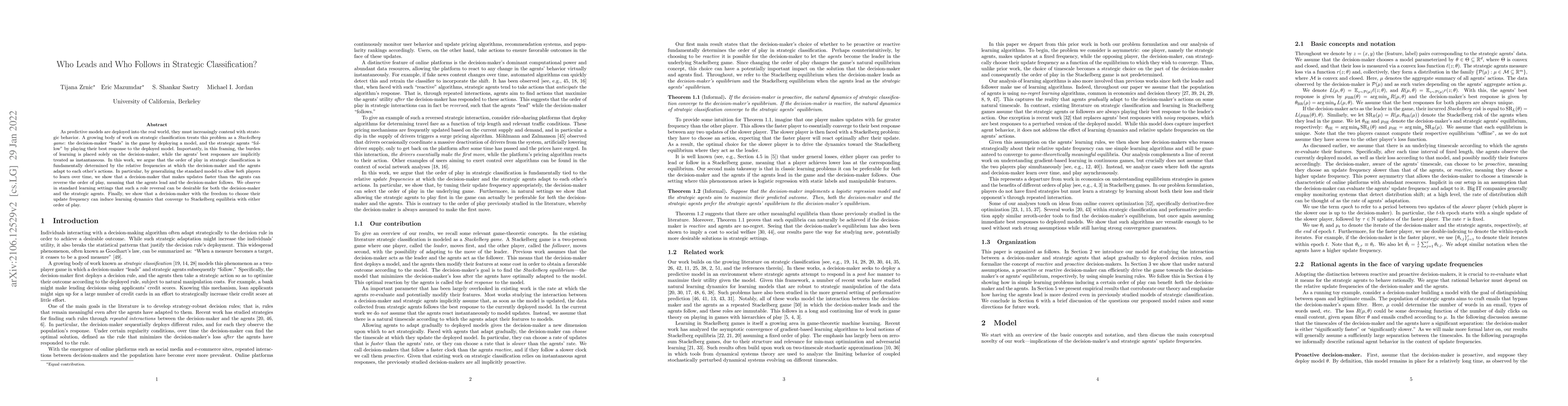Thumbnail for Who Leads and Who Follows in Strategic Classification?