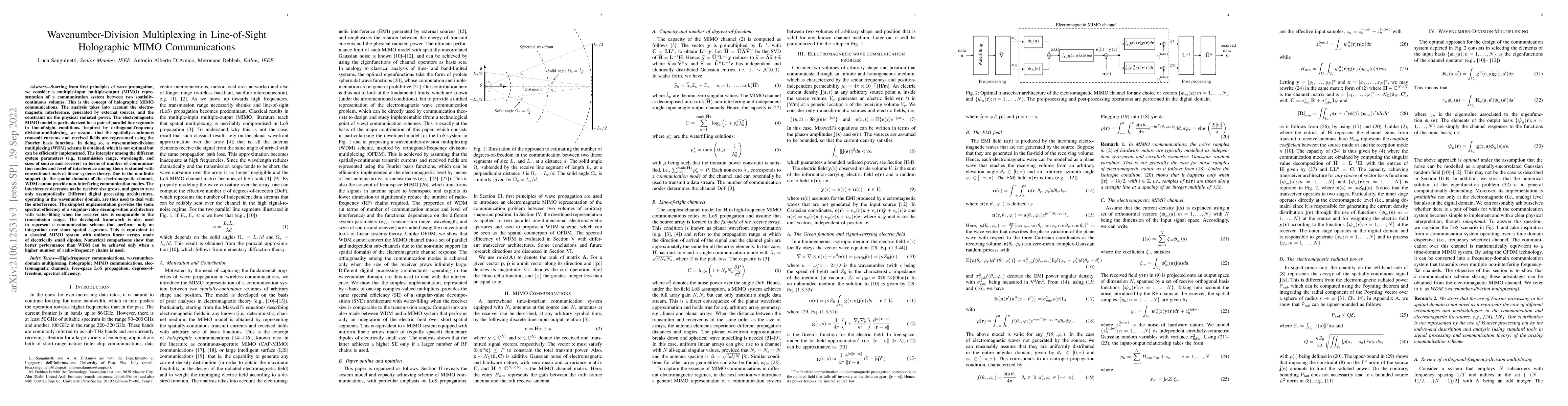 Thumbnail for Wavenumber-Division Multiplexing in Line-of-Sight Holographic MIMO
  Communications
