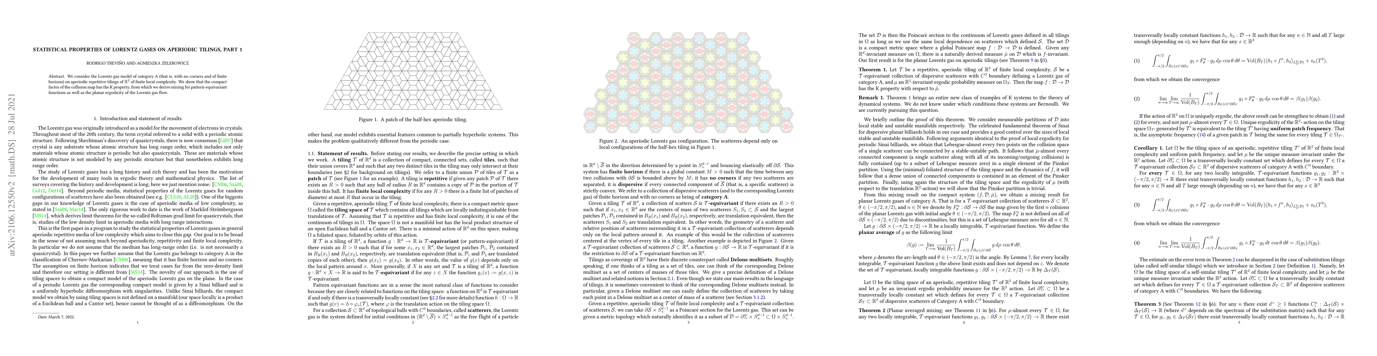 Thumbnail for Statistical properties of Lorentz gases on aperiodic tilings, Part 1
