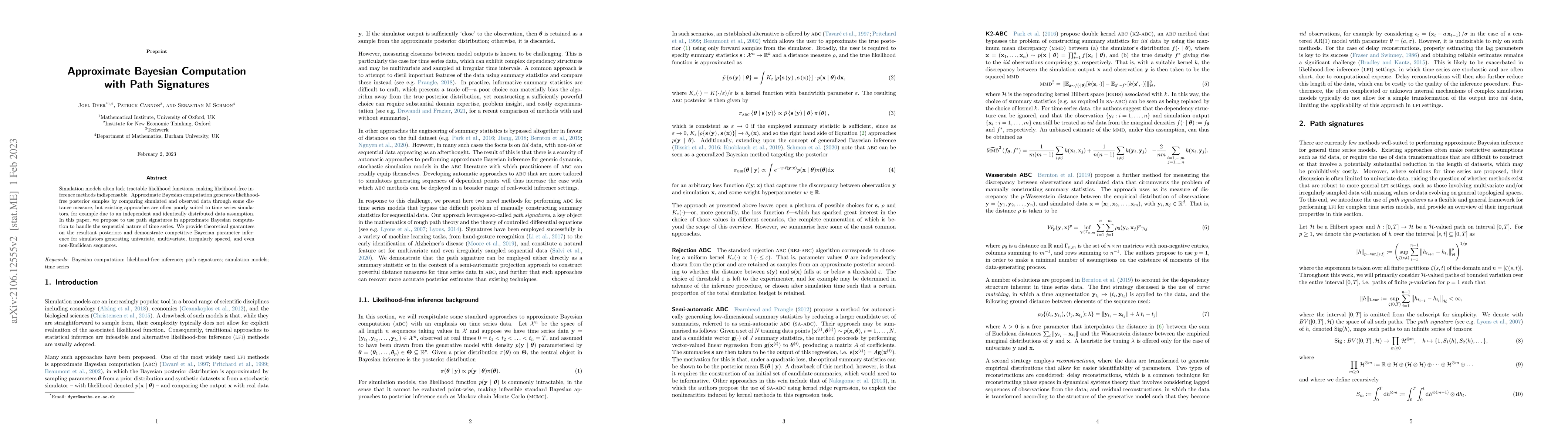 Thumbnail for Approximate Bayesian Computation with Path Signatures