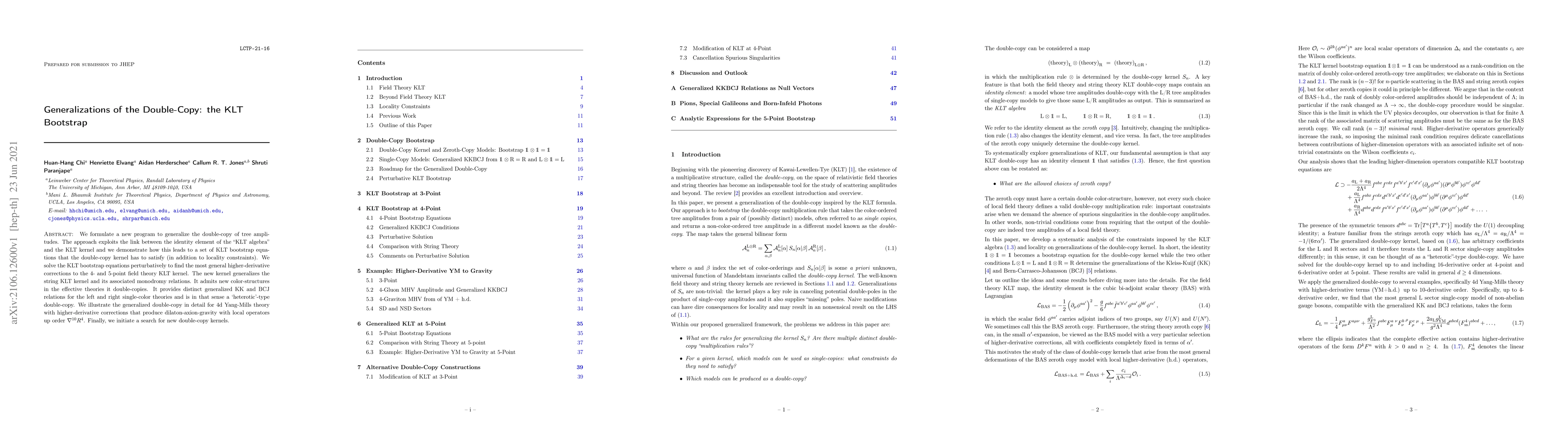 Thumbnail for Generalizations of the Double-Copy: the KLT Bootstrap