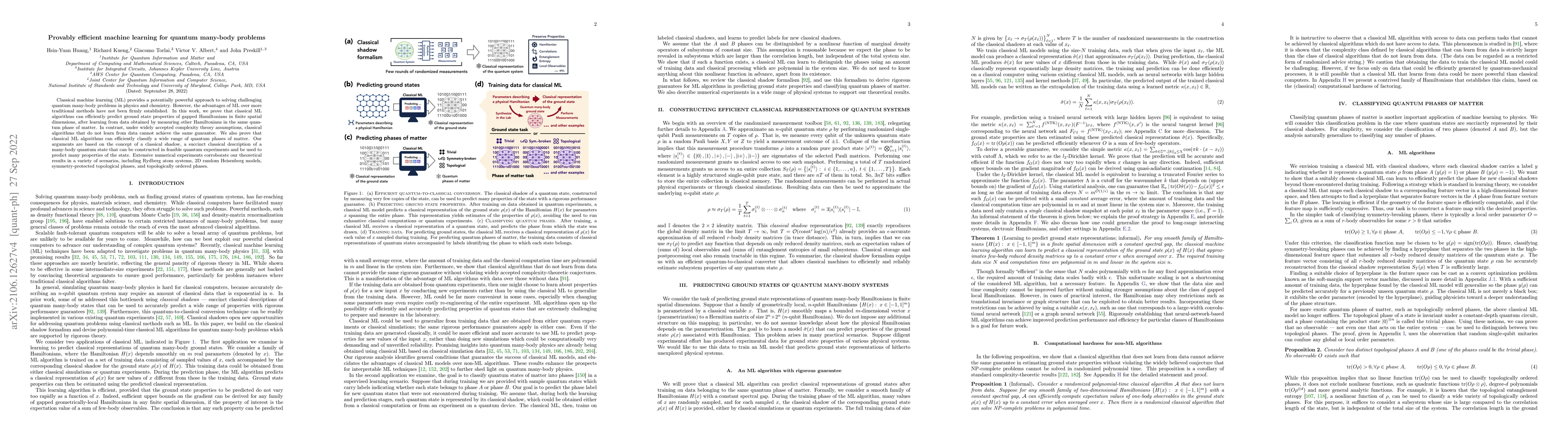 Thumbnail for Provably efficient machine learning for quantum many-body problems