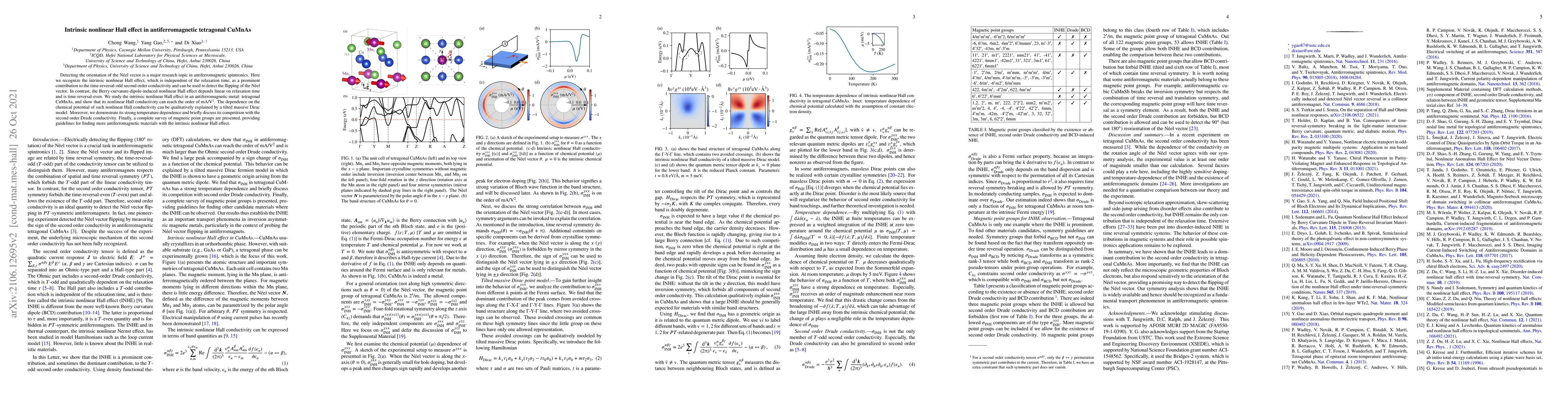 Thumbnail for Intrinsic nonlinear Hall effect in antiferromagnetic tetragonal CuMnAs