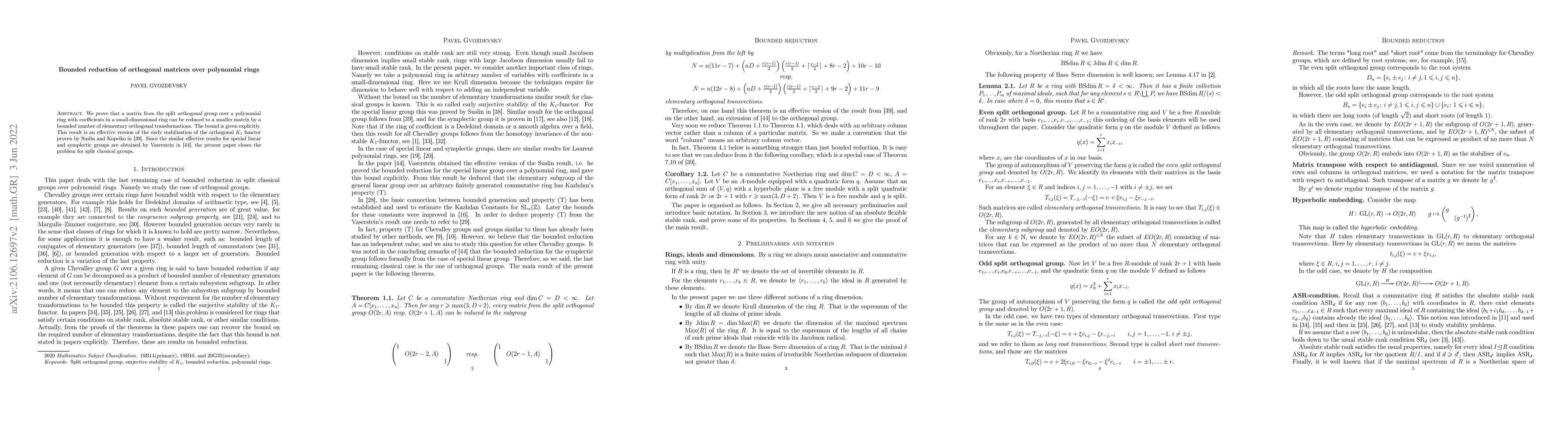 Thumbnail for Bounded reduction of orthogonal matrices over polynomial rings